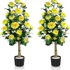 Artificial Camellia Tree 39", 2 Pack Artificial Plants & Flowers Outdoor, 3.25 FT Large Fake Plant in Pot, Large Faux Tree Indoor for Office Living Room Home Decor (Yellow Camellia Tree) - Image 2